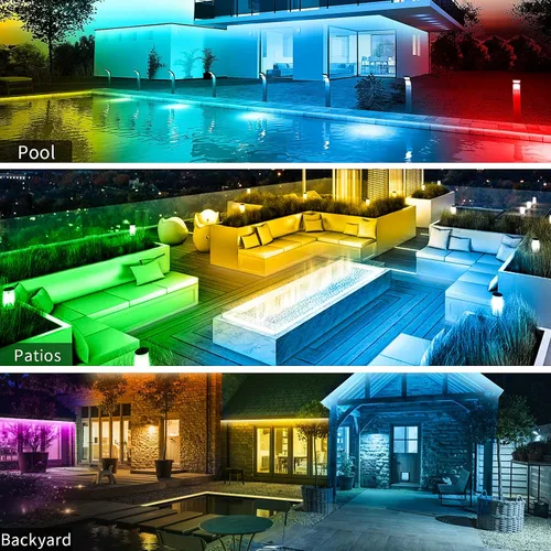 Vista 10 de KSIPZE Tira de luces LED de 15,5 m para exteriores, impermeable IP68, luces LED RGB para exteriores con botón y control de aplicación Bluetooth