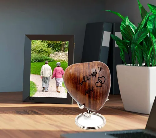 Vista 6 de 5MOONSUN5 Urna de recuerdo de corazón de madera, mini urna de ceniza, pequeña urna de cremación hecha a mano para cenizas, homenaje a tu ser