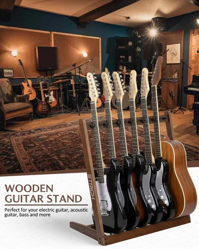 Vista 3 de SMT-10 - Soporte de madera para guitarras múltiples guitarras, soporte para 4 guitarras acústicas o 6 guitarras eléctricas y bajos, pantalla