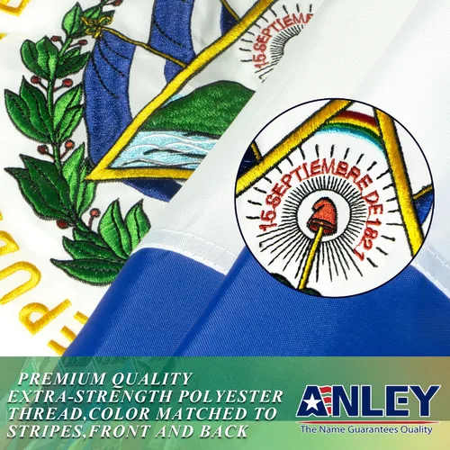 Vista 3 de Anley EverStrong Series Bandera de El Salvador de 3 x 5 pies Heavy Duty - Rayas bordadas y cosidas - 4 filas de puntadas de seguridad - Banderas