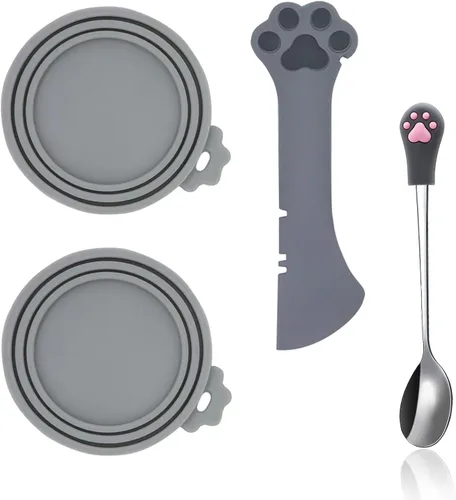 Vista 13 de SJANE Cucharas y tapas de latas de comida para gatos 4 piezas Abridor colorido multifunción con forma de pata Fundas universales de silicona