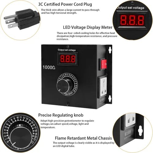 Vista 4 de Regulador de voltaje SCR de alta potencia de 10000 W, controlador de velocidad variable de CA de 120 V-220 V para motor y ventilador, herramienta