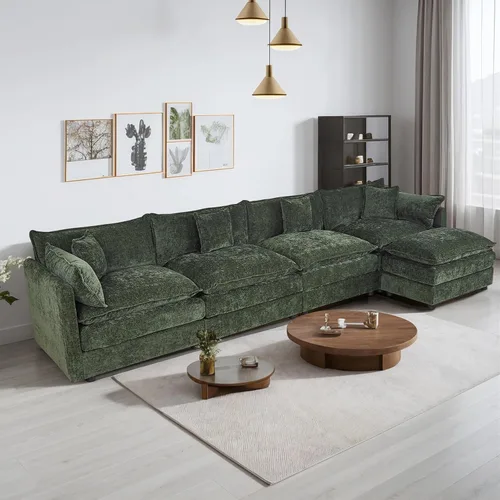 Vista 20 de Setawix Sofá Profundo de 3 Plazas con Otomana, Sofás de Nube en Forma de L de 112.2" para Sala de Estar, Sofá de Nube de Chenilla con Asiento Café