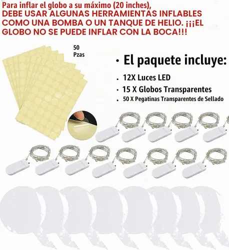Vista 4 de Globos LED iluminados (blanco cálido, 12 juegos con batería)