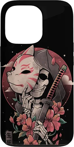 Vista 10 de iPhone 16 Death Messenger Japanese Aesthetics Grim Reaper Kitsune Mask Case