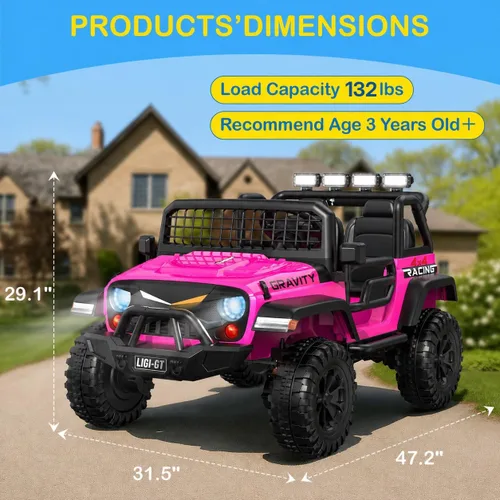 Vista 7 de JOYSTROLL Auto de paseo de 2 plazas de 24 V para niños grandes, auto para A-pink