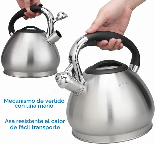 Vista 6 de Easyworkz Hervidor de té silbante de acero inoxidable de grado alimenticio con silbato fuerte, 2.4 cuartos de galón (2.3 l)