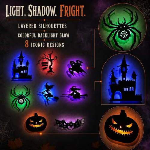 Vista 3 de 16 luces LED de pared de Halloween, decoraciones de silueta de murciélago 16pcs
