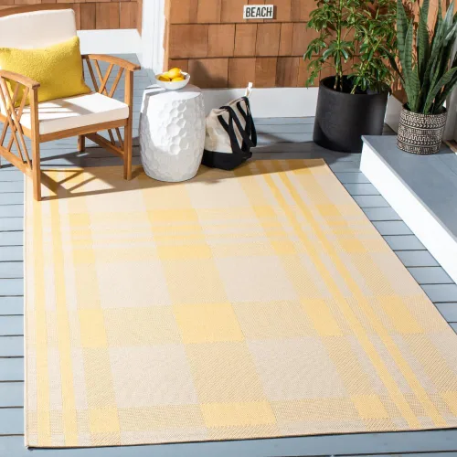 Vista 50 de SAFAVIEH Alfombra Lavable para Exteriores Colección Courtyard - 2'3" x 4', Beige y Azul, Patrón a Cuadros, No Desprende Pelusa y Fácil Limpieza