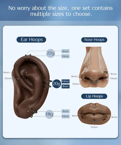 Vista 32 de FIBO STEEL - 5 piezas de acero inoxidable, 18G a 22G, joyería corporal, piercing de nariz para mujer