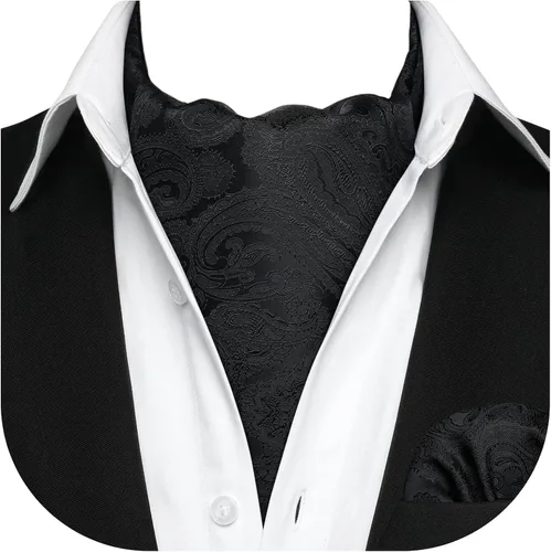 Vista 10 de HISDERN Corbatas Ascot para hombre, set de corbata y pañuelo de bolsillo Paisley con estampado floral clásico, corbata autoajustable para hombre