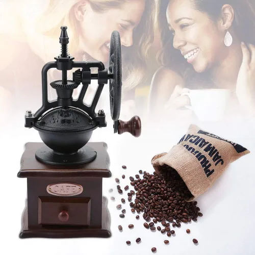 Vista 5 de Molinillo de café manual, estilo vintage, portátil, de manivela, molinillo de café de madera, molinillo de café manual de viaje, con diseño de tazón