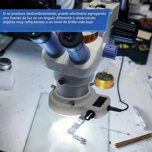 Vista 4 de Annhua Fuente de luz para microscopio 144 LED sin parpadeo Microscopio Anillo de luz con iluminador ajustable y cubierta protectora para Blanco
