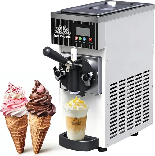 Vista 14 de Commercial Ice Cream Machine, 1300W Freestanding Soft Serve Ice Cream Maker, 18-25kg/H Yield with 3-Flavor, Auto Clean LCD Touch Screen, for Snack