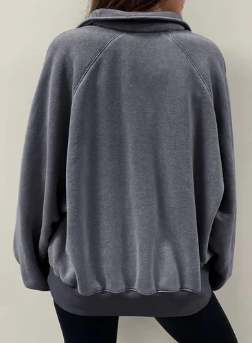 Vista 2 de Dokotoo Sudaderas de gran tamaño para mujer 2022 con manga de farol suelta y cuello de botón