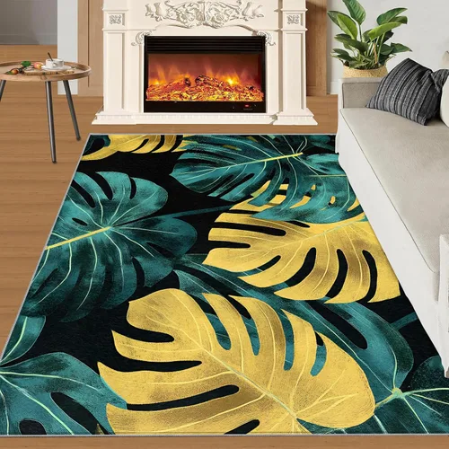 Vista 3 de Monstera Print Rugs for Bedroom, Luxury Monstera Area Rug, Tropical Plants Rugs for Living Room, Indoor Non-Slip Rug, Machine Washable Carpet for
