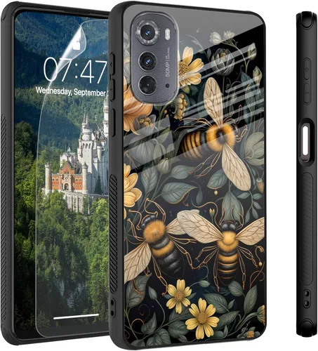 Vista 62 de Funda para Motorola Moto Edge 2022, cubierta trasera de vidrio templado con protector de pantalla, protección a prueba de golpes para Motorola Moto