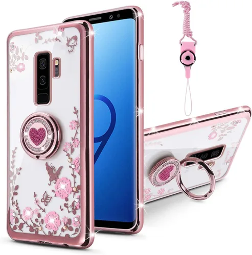Vista 12 de Funda para Samsung Galaxy S9, Galaxy S9 para mujer, con purpurina, suave, elegante, transparente, TPU de lujo, linda funda protectora con correa