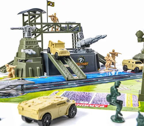 Vista 8 de Juego de base militar de 47 piezas, juego de hombres del ejército con accesorios de vehículos, soldado ejército y mapa de juego, mini tanque