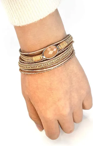 Vista 2 de SuYi - Pulsera de cuero trenzado de múltiples capas, con hebilla magnética