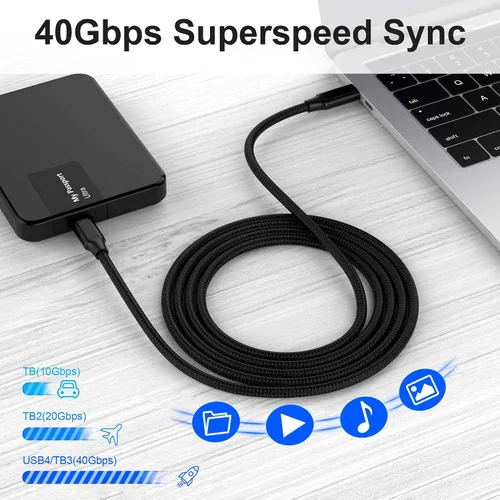 Vista 3 de Elfesoul Cable USB C a C de 1.65 pies, pantalla HD 8K, transferencia de datos de 40 Gbps, cable de carga USB-C de 240 W para Thunderbolt 3/4