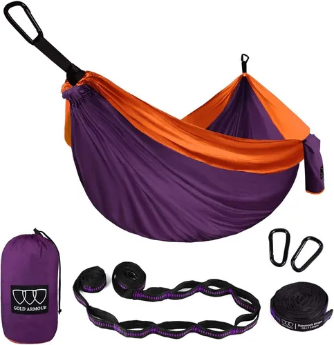 Vista 27 de Gold Armour Hamaca de camping – Hamaca doble XL, hamaca portátil, accesorios de camping, equipo para exteriores e interiores con correas de árbol