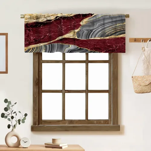Vista 47 de Cortina de cenefa de mármol verde con venas doradas de mármol negro, diseño abstracto de lujo, elegante cenefa con bolsillo para barra, 1 panel