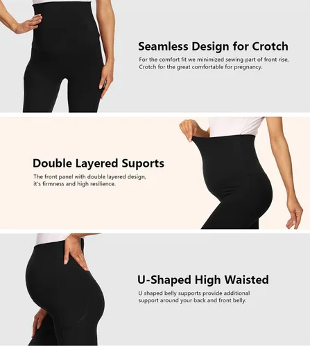 Vista 5 de V VOCNI Leggings de maternidad con bolsillos para mujer, leggings de yoga sobre el vientre, no se transparentan, pantalones de entrenamiento