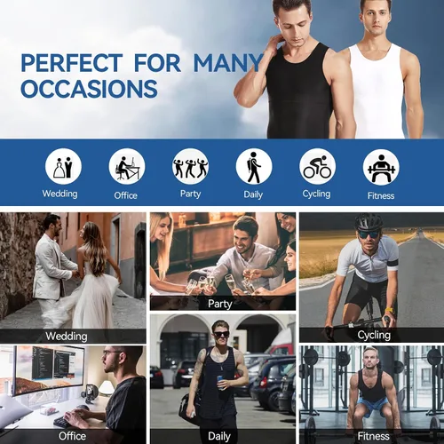 Vista 5 de YOWODA Faja moldeadora de cuerpo para hombre, camiseta sin mangas de compresión adelgazante para control de abdomen, pecho para ginecomastia