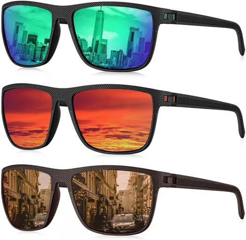Vista 63 de KALIYADI Gafas de sol polarizadas para hombre, gafas de sol ligeras con protección UV para conducir, pescar y jugar golf (3 unidades) Negro