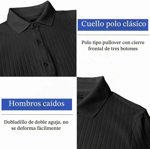 Vista 4 de Lehmanlin Men's Long Sleeve Polo Shirt Muscle Fit Cotton Top A-negro/Largo