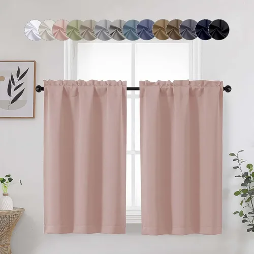 Vista 62 de Aqua Cafe - Juego de 2 paneles de cortinas opacas de 24 pulgadas de largo, con aislamiento térmico suave y sólido, para ventanas de baño, sótano