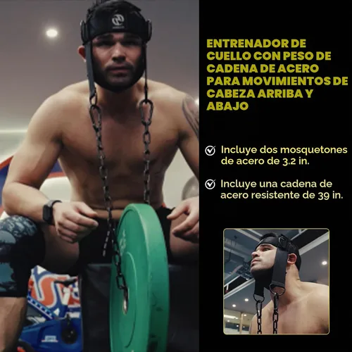 Vista 2 de Arnés de cuello para aumentar la fuerza del núcleo del cuello, ejercitador de cuello con cadena de acero resistente de 30 pulgadas para levantar