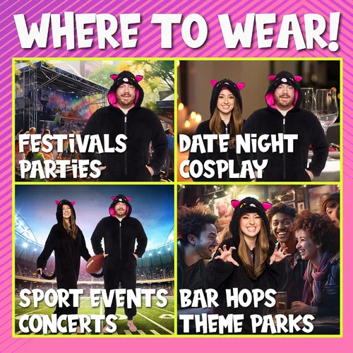 Vista 13 de Funziez! Mameluco de sherpa ajustado para adultos, disfraz de Halloween de animales, traje de cosplay de una pieza de felpa para mujeres y hombres
