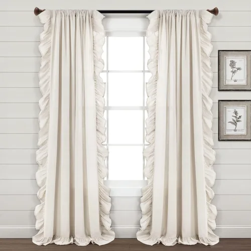 Vista 8 de Lush Decor Panel de cortina de lino con volantes (panel individual), 84 pulgadas de largo x 54 pulgadas de ancho, gris claro