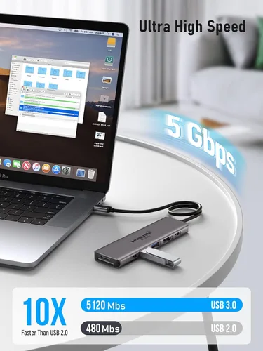 Vista 5 de Adaptador multipuerto USB C, estación de acoplamiento HDMI 7 en 1 4K 60Hz, 100 W PD, ranuras SD/TF 3.0, 2 puertos de datos USB 3.0 y USB C 3.0 de 5