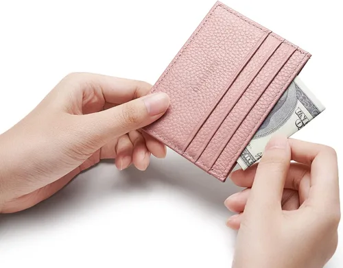 Vista 30 de Cartera de tarjeta de crédito de cuero genuino, billetera minimalista, inserciones de billetera delgada, 003, Estuche para tarjetas de crédito