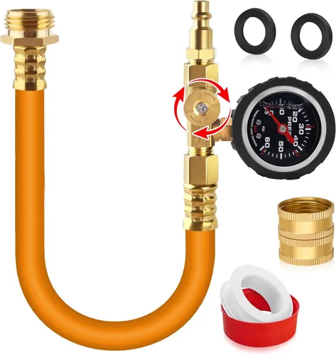 Vista 9 de Kit de invierno para RV mejorado Boltigen, manguera de invierno de 17'' para RV con medidor de presión de aceite y válvula de control, kit