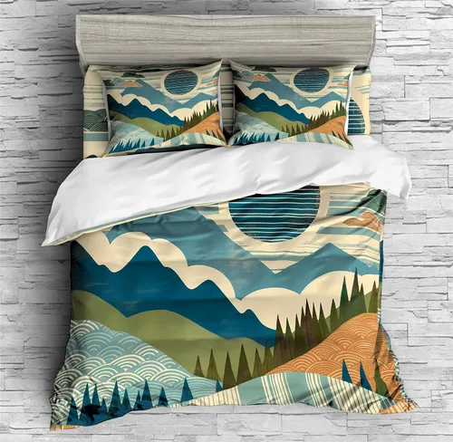 Vista 13 de REALIN Juego de funda de edredón con diseño de Hawthorn 3D, ropa de cama con diseño de bosque japonés, montaña, río, 2/3/4 piezas