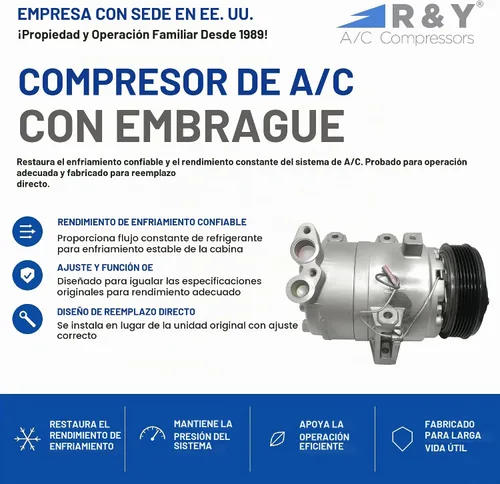 Vista 2 de Compresor de aire acondicionado automotriz RYC y embrague de A/C EG462 Compatible con Mazda 6 2.3L 2003-2008. No es compatible con modelos