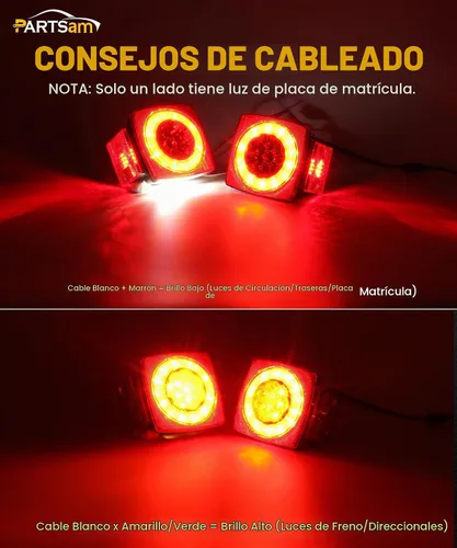 Vista 3 de Partsam Kit de luces traseras sumergibles para remolque, impermeables, de 12 V, luces LED cuadradas para remolque, halo brilla con arnés