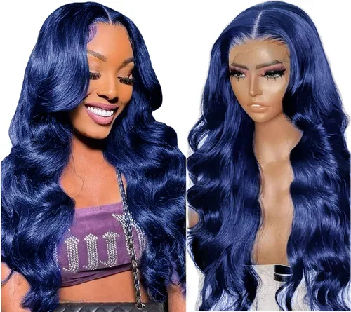 Vista 7 de Colorful Bird Pelucas de cabello humano brasileño ondulado con encaje frontal de 13 x 4 HD, predepilada con abuelitos, color verde oscuro, pelucas