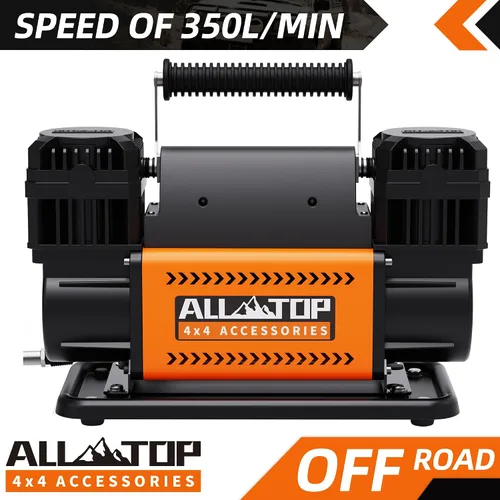 Vista 2 de ALL-TOP Compresor de Aire de Doble Cilindro con Kit Inflador de Neumáticos con Manómetro de Presión Digital, Inflador Portátil 12V 12.35 pies³/Min