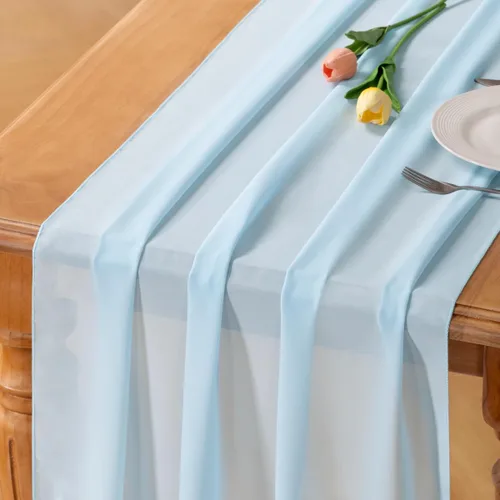 Vista 12 de Socomi Camino de mesa de gasa beige para verano, bohemio, rústico, de 10 pies, 29 x 120 pulgadas, decoración de camino de mesa de boda, decoración