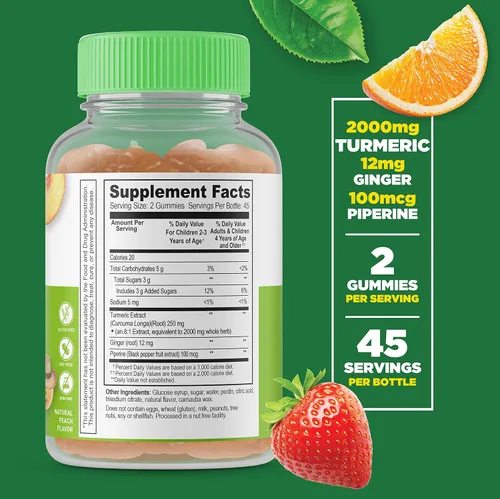Vista 3 de Lifeable Calcio, magnesio y zinc para niños + curcumina de cúrcuma para niños, paquete de gomitas de gran sabor, suplemento vitamínico, sin gluten