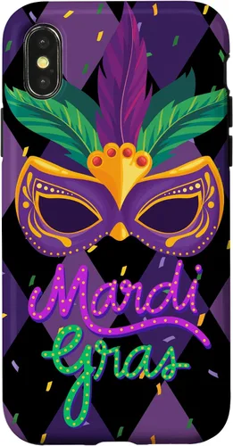 Vista 5 de Funda para iPhone 11 Pro Max Mardi Gras NOLA Festive Carnival Mask New Orleans Party Case