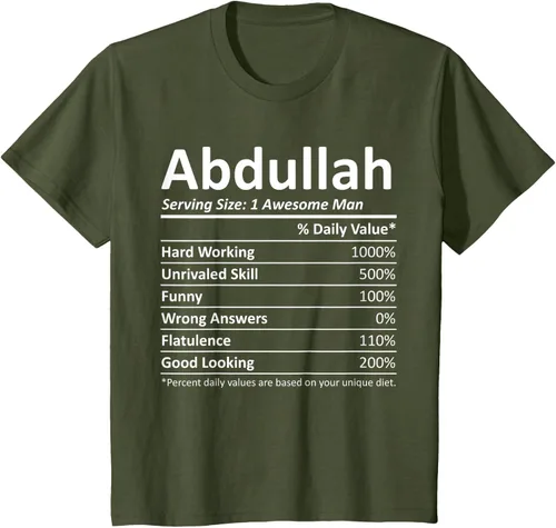 Vista 11 de ABDULLAH Nutrition Funny Birthday Personalizado Nombre Regalo T-Shirt Negro