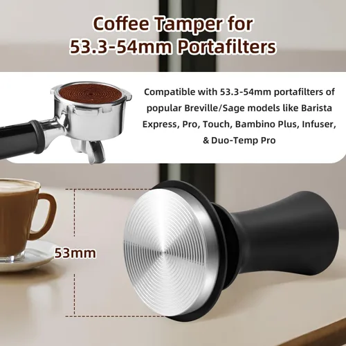 Vista 2 de Mcbazel Tamper de café expreso de 2.087 in, manipulador de café barista prémium con resorte de 25 libras, base de acero inoxidable 100%