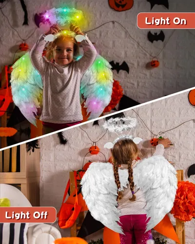 Vista 3 de Toffos Angel Wings for Adult Costume with Halo Headband for Women, Girls Costume Accessories for Halloween Xmas Party