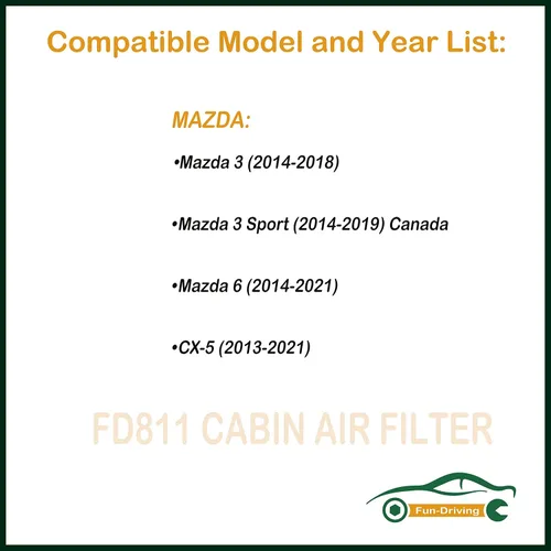 Vista 2 de Filtro de aire de cabina FD811 para Mazda 3,6, CX-5, reemplazo para CF11811, KD45-61-J6X